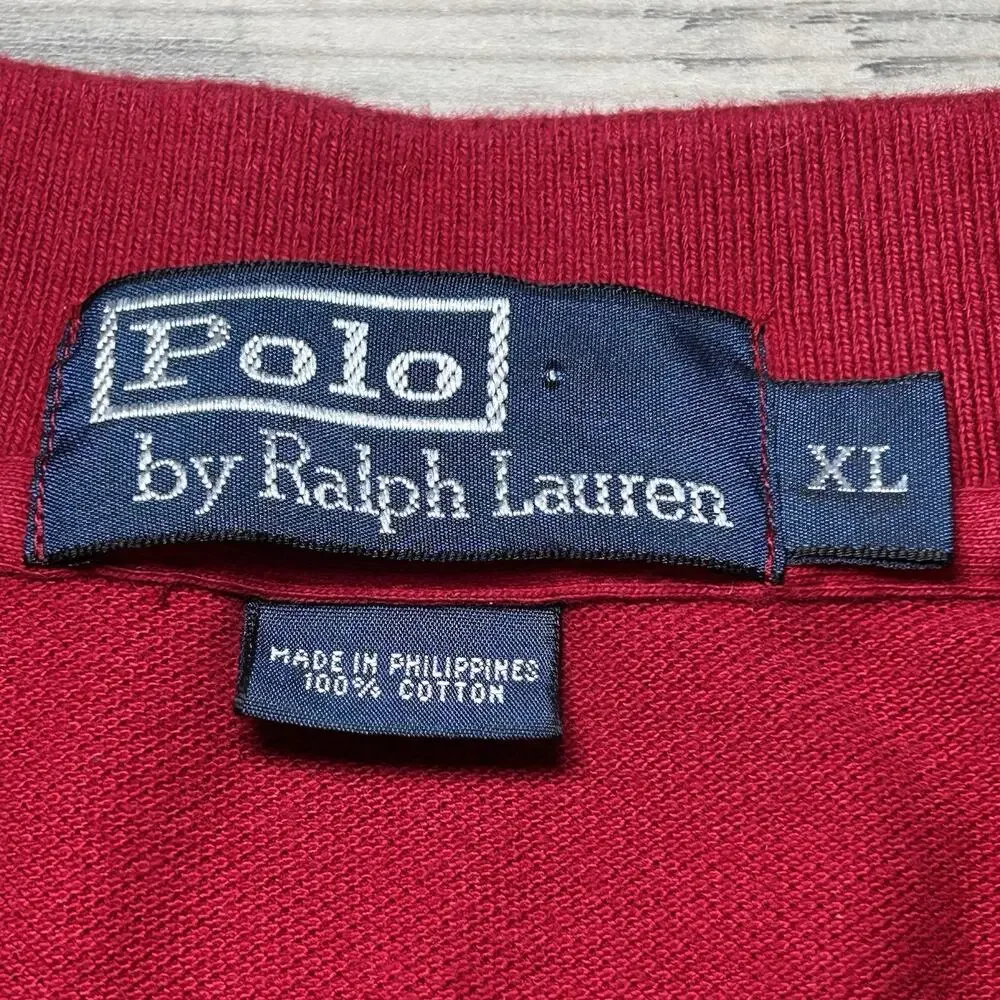 Polo Ralph Lauren Polo Shirt Long Sleeve 100 % Cotton Red Men's Extra Large